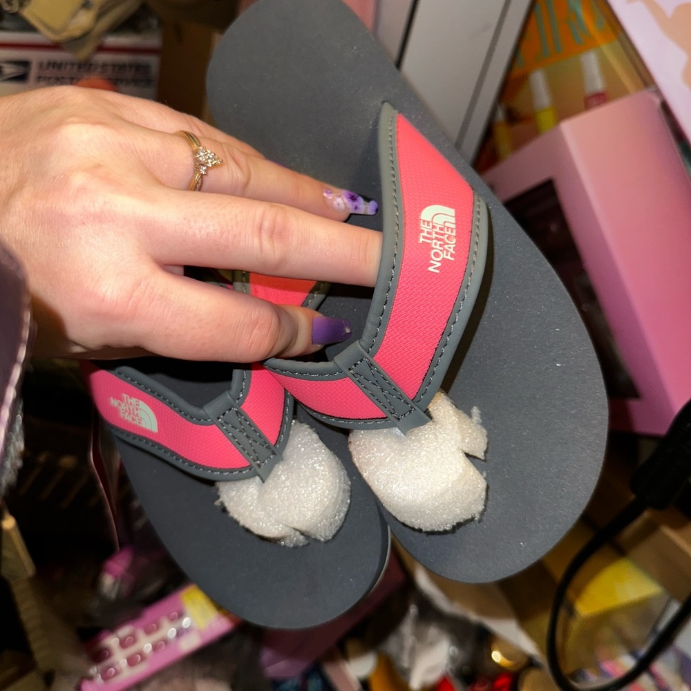 The North Face Coral and Charcoal Flip Flops